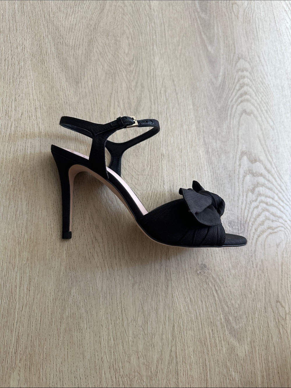 Ted Baker Black Satin Knot Slingback Heels with Pink Insole